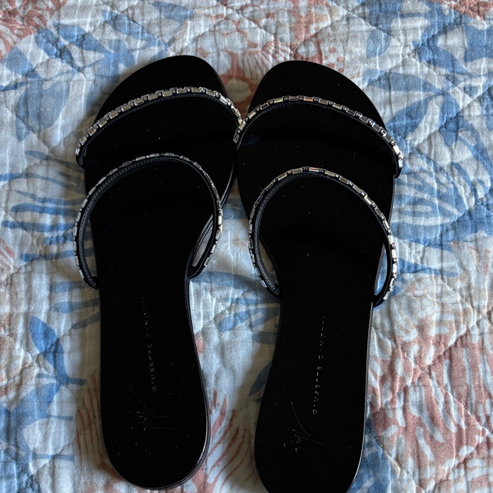 Giuseppe Zanotti Black Sandals with Silver Accents